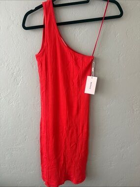 Frame Denim One-Shoulder Scarlet Ribbed Dress
